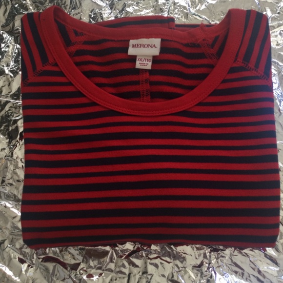 MERONA Red And Navy Striped Sheath Dress With 3/4 Sleeves - Picture 13 of 13